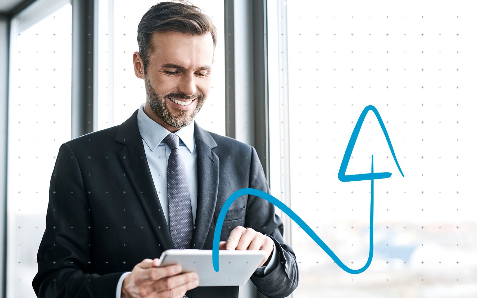 The link between mobility, happiness, and productivity man with a tablet